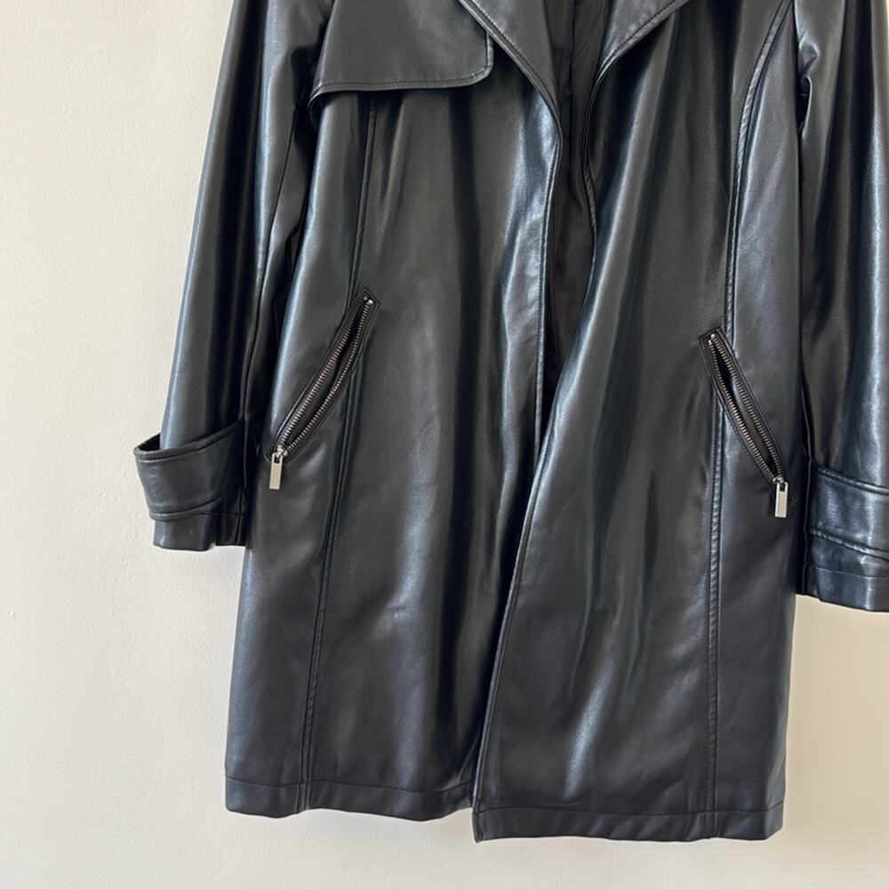 Y2K Bagatelle Faux Leather Trench Coat Black Size S Biker Chic - Picture 3 of 7